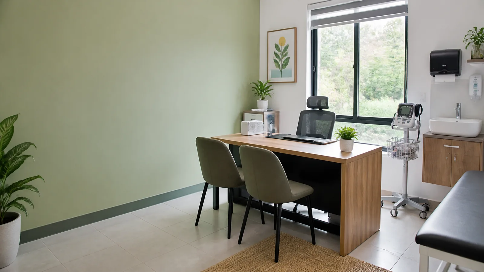Bright outpatient consultation room prepared for a clinic visit